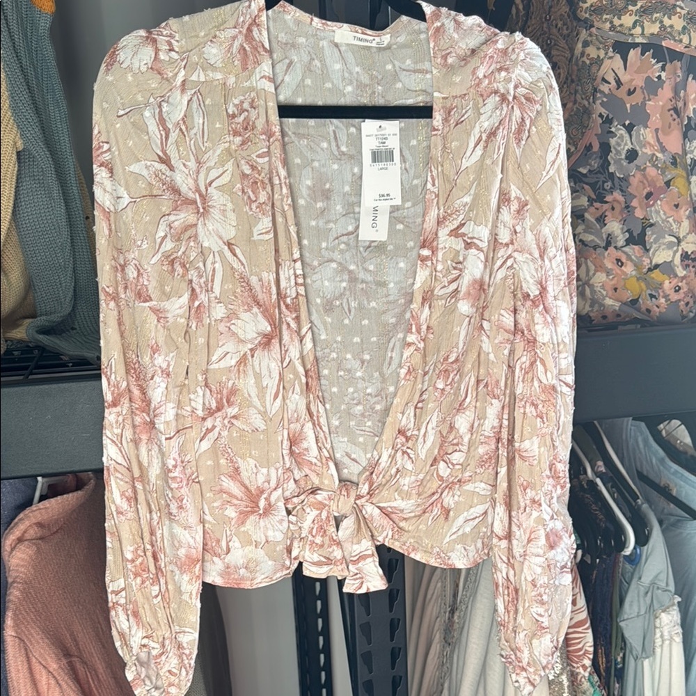 Multicolored Tie Front Top with Long Sleeves from buckle